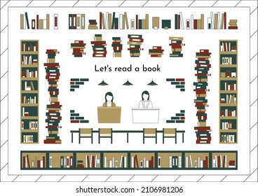 set of books and library icons