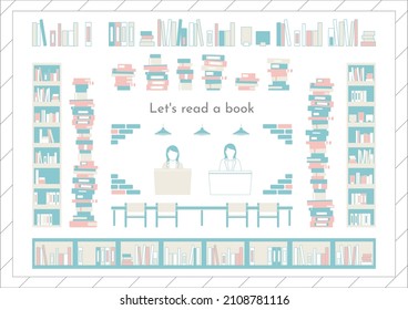 set of books and library icons