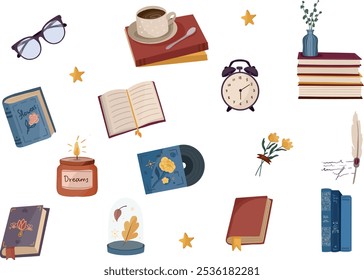 Set of books and other subject for reading atmosphere. It is cozy autumn time