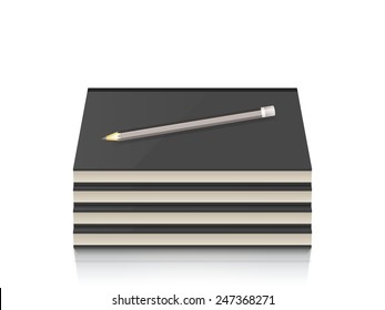 Set of books with pencil.