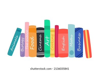 Set of books for reading in flat style. Books for reading, school, institute, education, self-education, library, shop, krsota. Flat vector illustration isolated on white background.