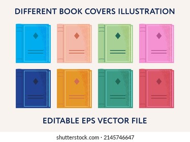 Set of books for reading. Group of colorful book covers designs. Color flat vector illustration on isolated background.