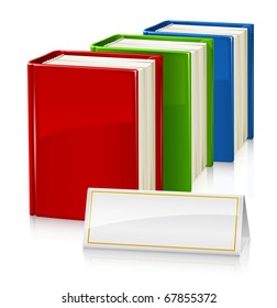 set of books with sign vector illustration isolated on white background