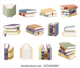 A set of books. Books are stacked, textbooks are stacked on top of each other. Vector illustration on a white background
