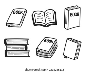 Set of books vector illustration with hand-drawn style isolated on white background. Books doodle collection