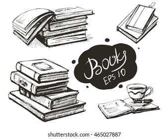 Set of  books. Vector sketch. Isolated
