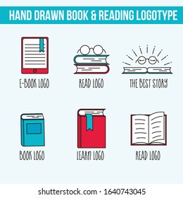 Set of books. Vector symbols of reading and learning. Book club illustration. Education logo element.