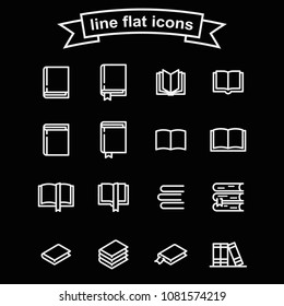 Set of books vector thin line black and white icons.