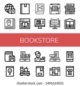 Set of bookstore icons such as Encyclopedia, Book, Ebook, Online library, Books, Bookstore, Design book, Cashier, History book , bookstore