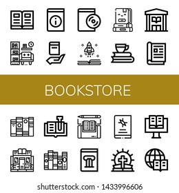Set of bookstore icons such as Open book, Library, Book, Audiobook, Books, Magazine, Bookstore, Ebook, History book, Bible, Encyclopedia , bookstore
