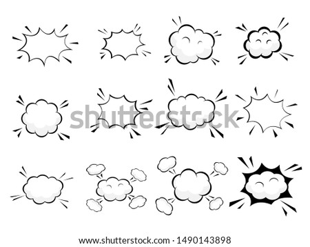 set of boom blank speech bubble vector illustration comic book simple flat design