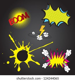 Set boom comic over black background vector illustration