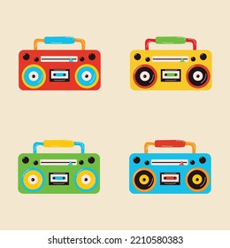 Set of Boombox or radio cassette tape player icon in flat style on a white background