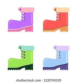 Set boot of different colors, for tourism and active lifestyle. Element vector on an isolated background.