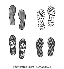 Set of Boots Footprints isolated on white.Vector illustration.