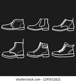 Set of boots outlined icon in dark background
