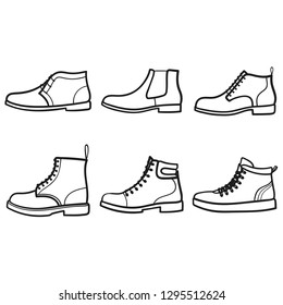 Set of boots outlined icon in white background