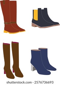 Set of Boots. Woman's must have. Vector illustration