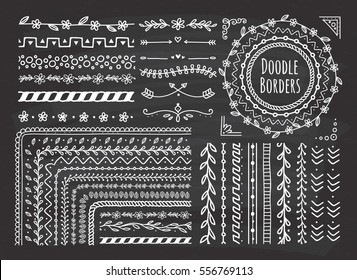 Set Of Border, Brush, Frame, Page Divider In Doodle Style