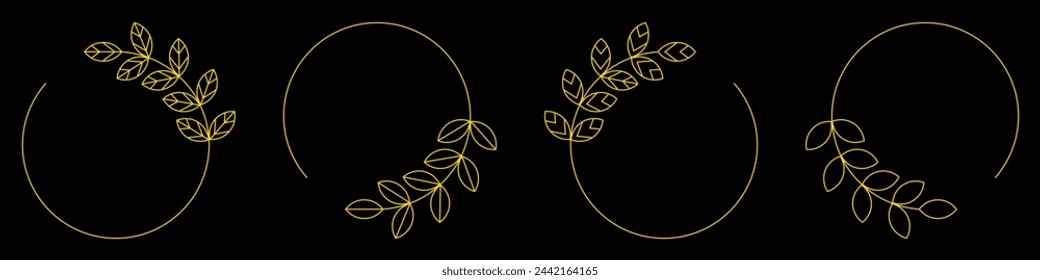 set of border circles with gold leaf. simple round frame line vector. template for banner, poster, logo, social media. design suitable for beauty products and jewelry.
