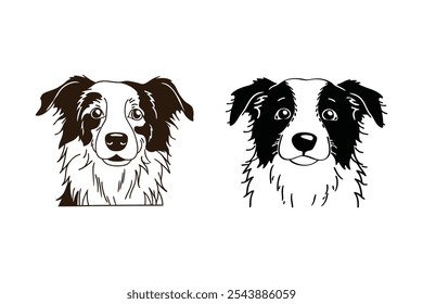 Conjunto de Borda Collie Face Vetor Ilustração Design Arte para Animais de Estimação e Amantes