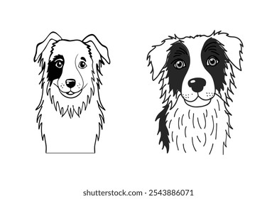 Conjunto de Borda Collie Face Vetor Ilustração Design Arte para Animais de Estimação e Amantes