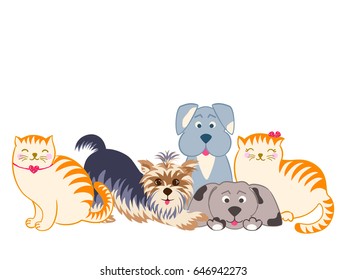 Set the border of cute cats and dogs,Pets isolated.