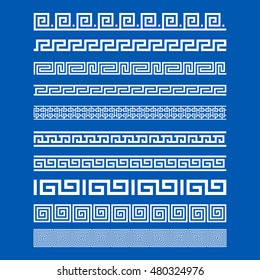 Set of border decoration elements seamless patterns in Greece style. Vector collection art