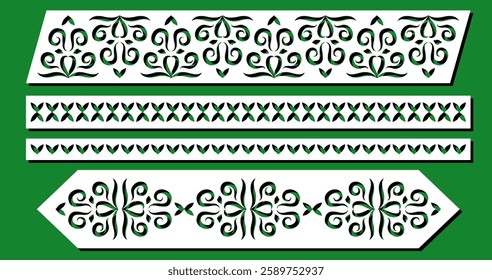 Set of border dies for laser cutting. Template with ethnic ornament for work on metal, paper, cardboard, wood. Vector illustration.