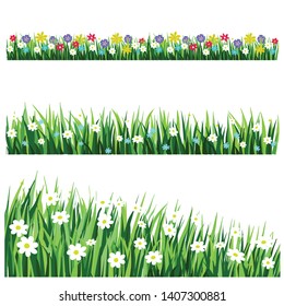 Set Border Flowers Grass Vector Illustration Stock Vector (Royalty Free ...