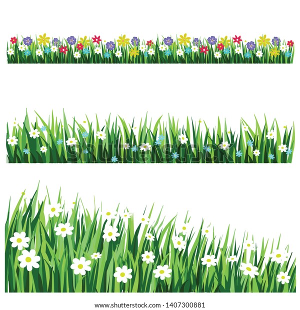 Set Border Flowers Grass Vector Illustration Stock Vector (Royalty Free ...