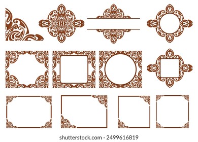 Conjunto de diseño de adorno de marco de borde con tema líquido marrón para decoración
