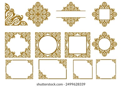 Set Of Border Frame Ornament Design with Gold Liquid Theme for Decoration