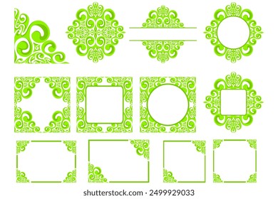Set Of Border Frame Ornament Design with Green Swirl Theme for Decoration