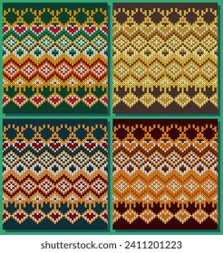 Set of Border Knitting Pattern. The Highlight is Reindeer hugs a big heart.