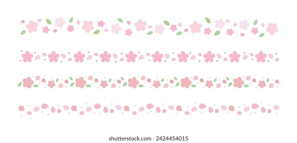 A set of border line decoration illustrations based on the concept of pink 'cherry blossoms', a representative flower of the spring season.