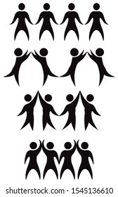 Set of border of simple black silhouettes of rejoicing and dancing people. The object is separate from the background. Vector element for infographics, icons, logos and your design.