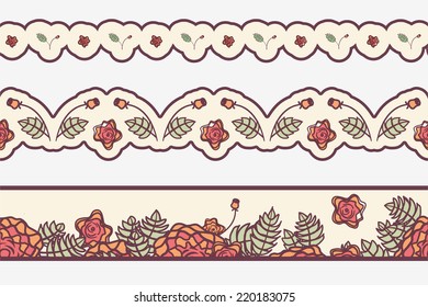 Set of  borders with abstract roses.  Event design template. Flat