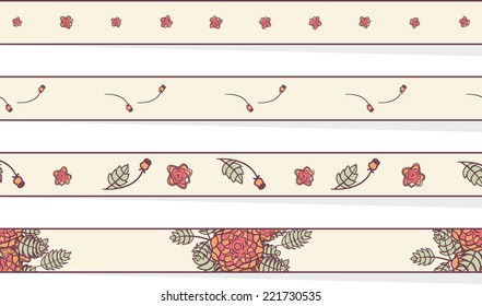 Set of  borders with abstract roses.  Event design template. Flat