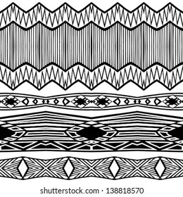 Set of borders black and white African patterns (seamlessly tiling).Seamless pattern can be used for wallpaper, pattern fills, web page background, surface textures. seamless background
