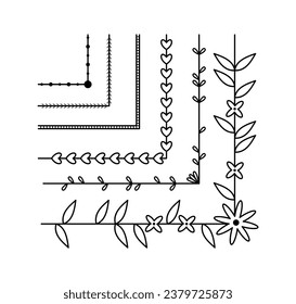Set borders for decoration. Lines and curves ornament. Design element for books. Minimalistic creativity and art. Poster or banner. Linear flat vector collection isolated on white background