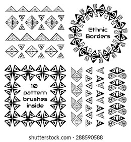 Set of borders in ethnic style. Hand drawn vector