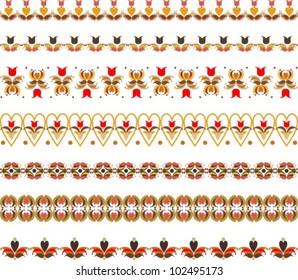 set of borders with floral motifs, vector illustration