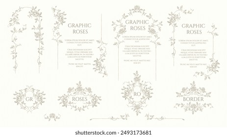  Set of  borders and frames. Rose decor.