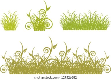 set of  borders of green grass and bushes
