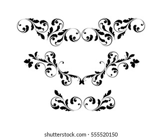 Set of borders hand drawing. Decorative patterns for decoration of leaves, flowers and swirls.