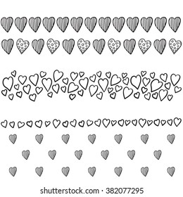 Set of borders with hearts. Can be used for greeting cards or webpages. Vector illustration EPS 10.