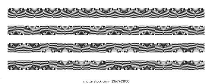 Set of borders with hypnotic trance ornaments. Black and white vintage pattern, frame design, window, interior, building design, wood laser, engraving, etc.
