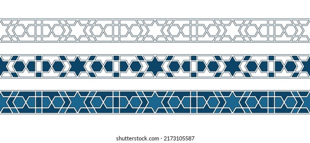 Set of borders of Islamic pattern for Ramadan greetings cards and templates. Vector illustration.