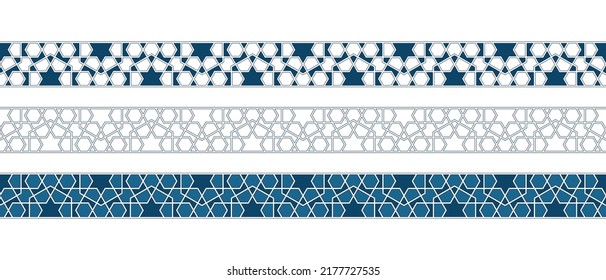 Set of borders of Islamic pattern for Ramadan greetings cards and templates. Vector illustration.